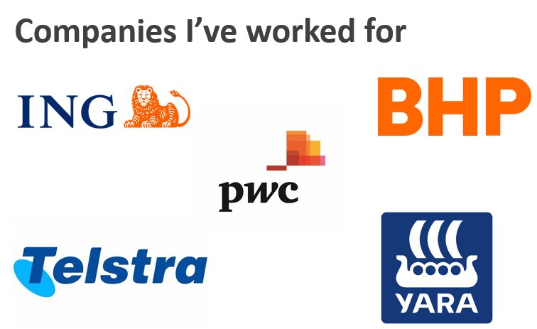 Companies Kanika has worked for: ING, BHP, PwC, Telstra and Yara.